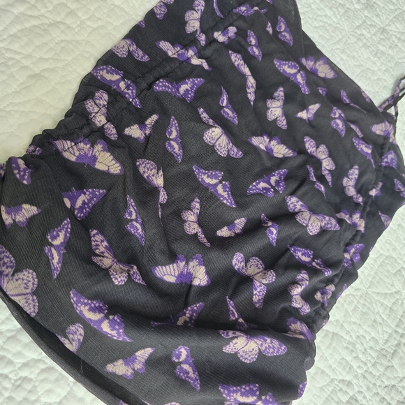 Urban Outfitters Purple Butterfly Mesh Side Cinch Drawstring Ruched Tank Top - Picture 3 of 8